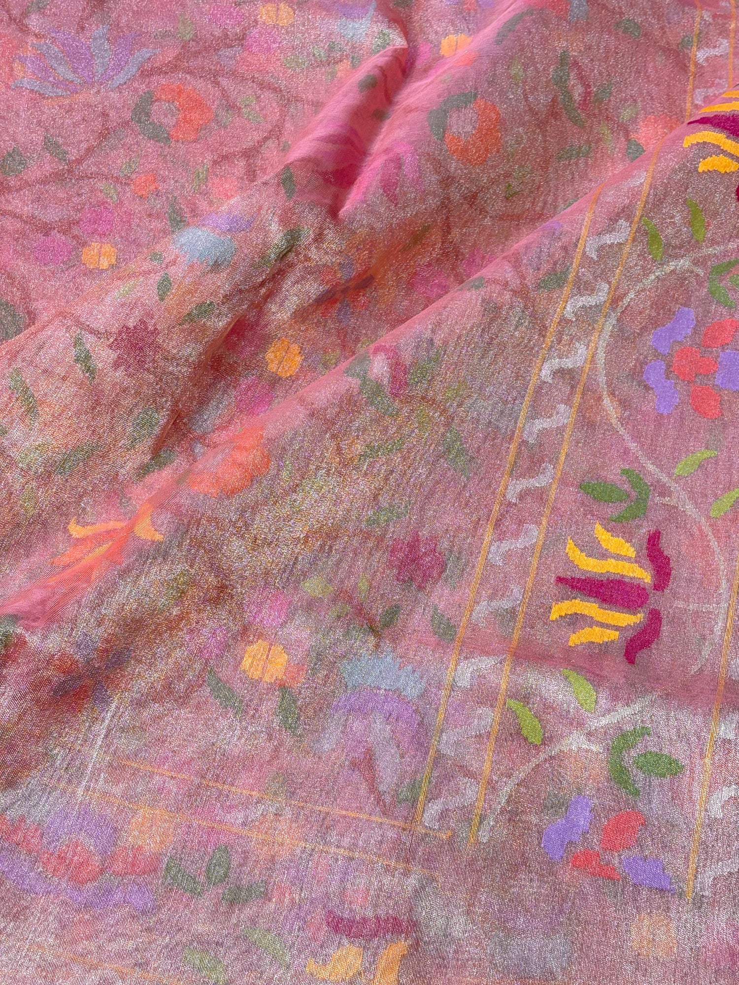 Baby Pink Handwoven Real Zari Exclusive Pure Banarasi Tissue Jamdani Saree