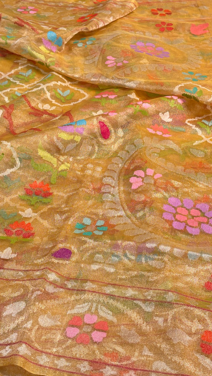Gold Pure Banarasi Tissue Handwoven Saree with Real Zari
