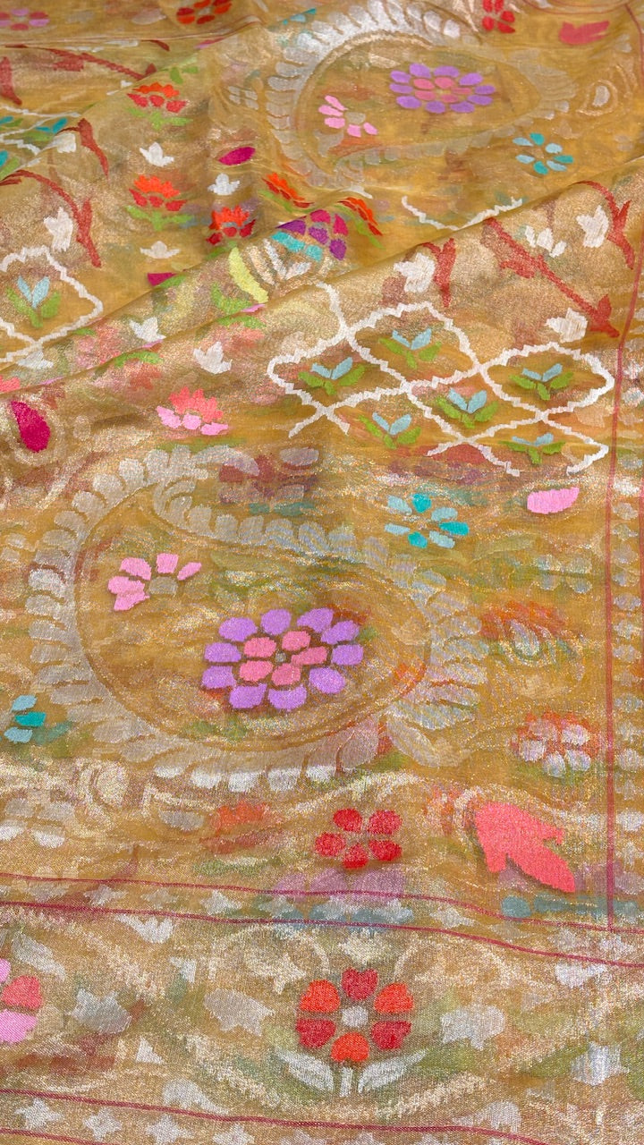 Gold Pure Banarasi Tissue Handwoven Saree with Real Zari