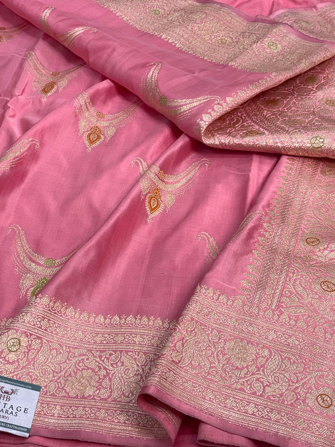 Powder Pink Handwoven Pure Banarasi Satin Silk Saree