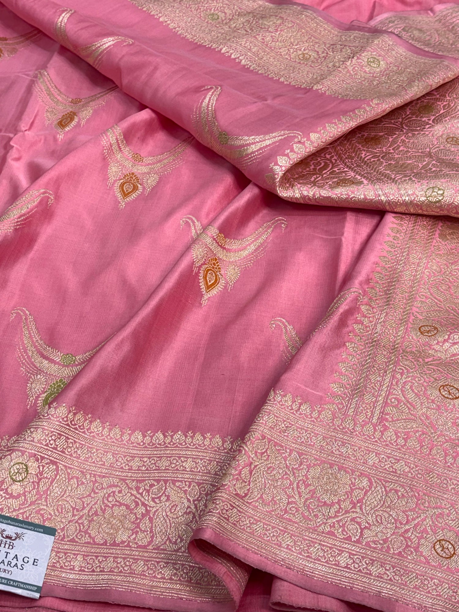 Powder Pink Handwoven Pure Banarasi Satin Silk Saree