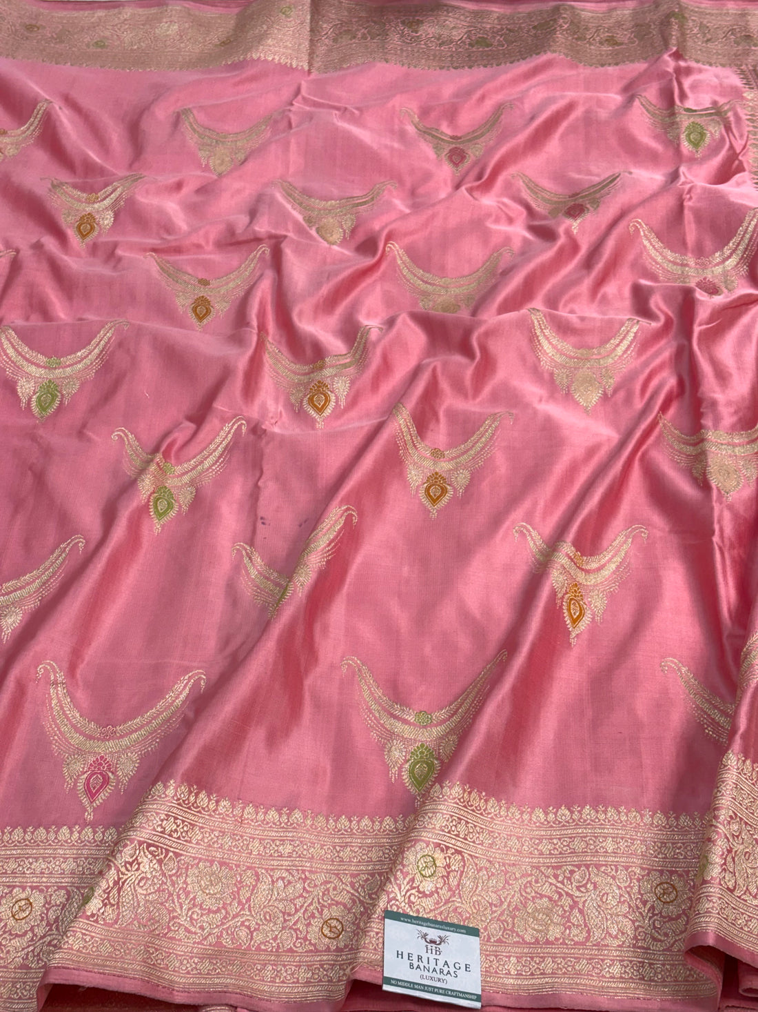 Powder Pink Handwoven Pure Banarasi Satin Silk Saree