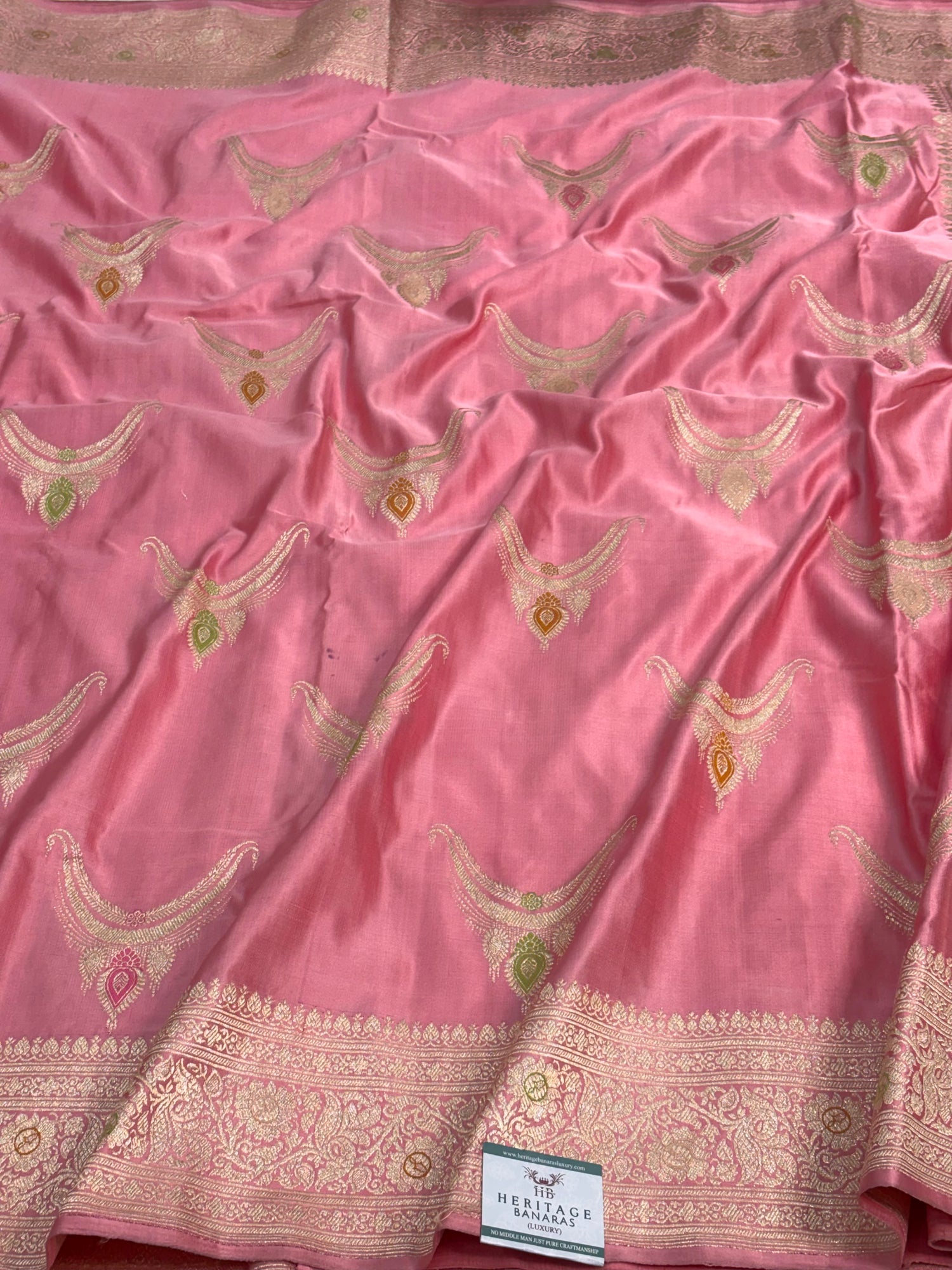 Powder Pink Handwoven Pure Banarasi Satin Silk Saree