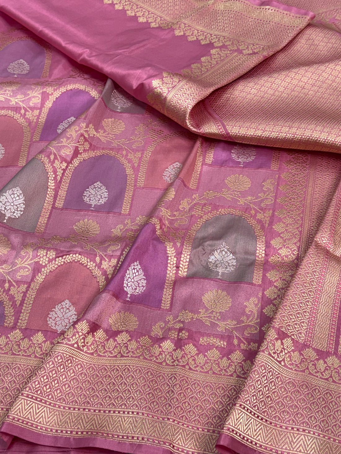 Pink Handwoven Pure Banarasi Half Rangkat Silk Saree