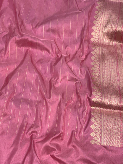 Pink Handwoven Pure Banarasi Half Rangkat Silk Saree