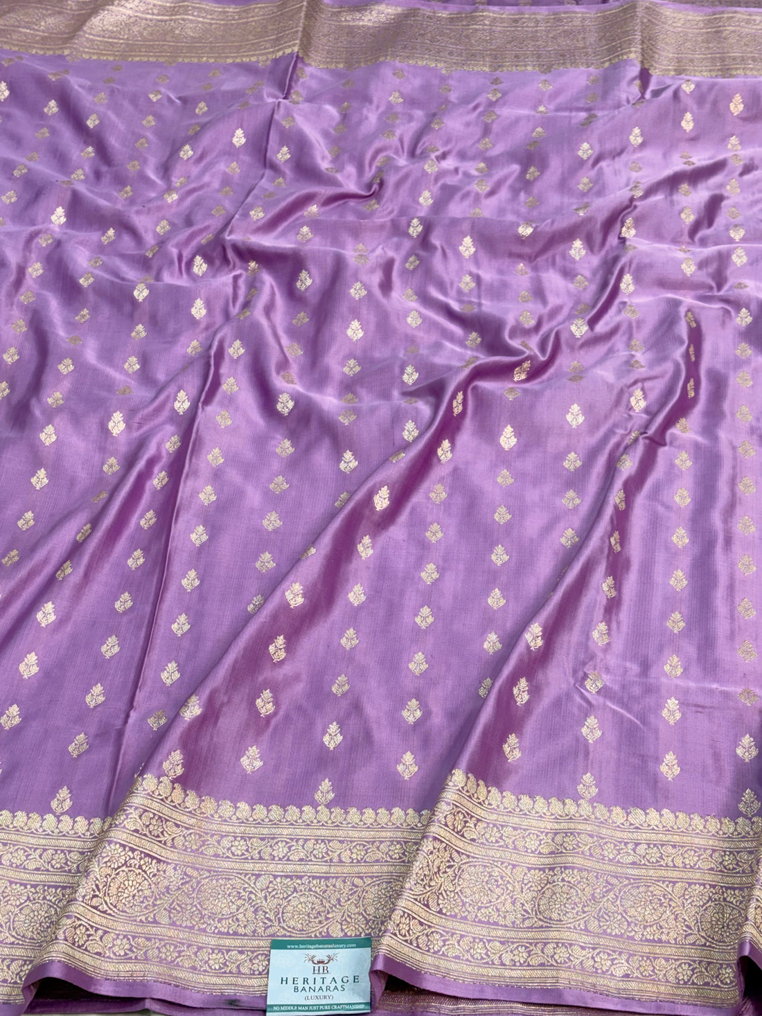 Lavender Handwoven Vintage Pure Banarasi Satin Silk Saree