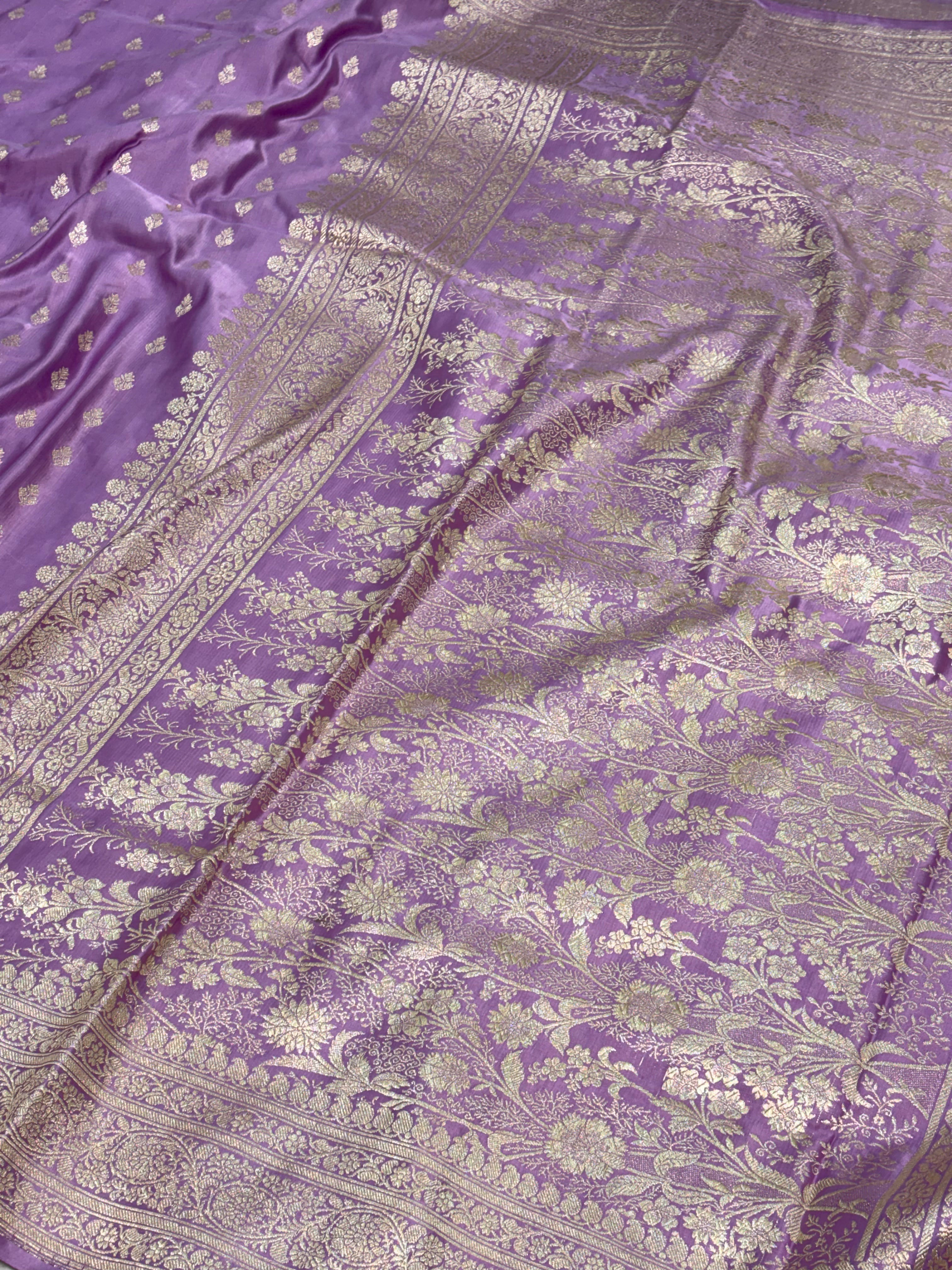 Lavender Handwoven Vintage Pure Banarasi Satin Silk Saree