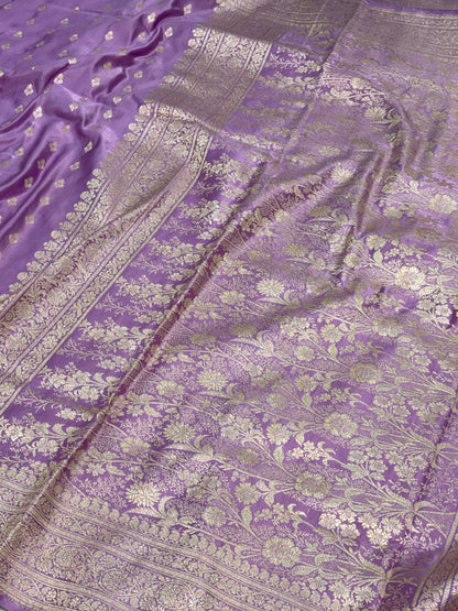 Lavender Handwoven Vintage Pure Banarasi Satin Silk Saree