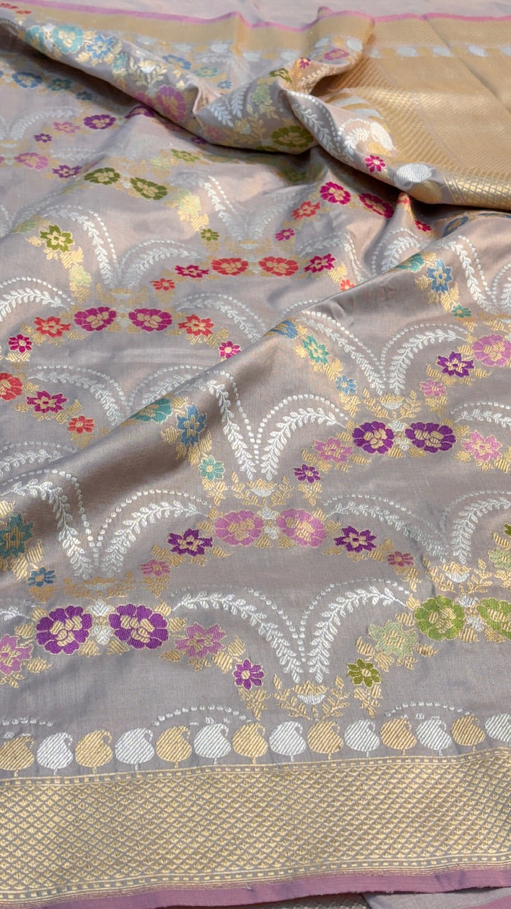 Mauve Banarasi Katan Silk Handwoven Saree