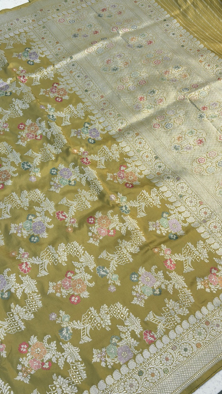 Dusty Yellow  Banarasi Katan Silk Handwoven Saree