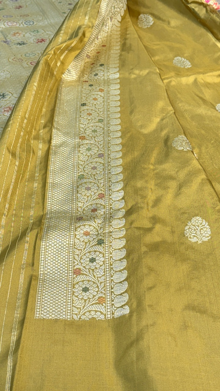 Dusty Yellow  Banarasi Katan Silk Handwoven Saree