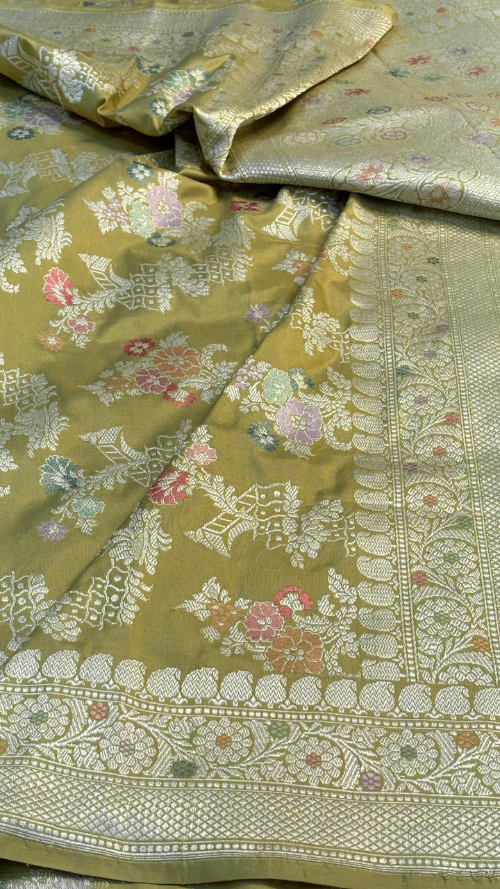 Dusty Yellow  Banarasi Katan Silk Handwoven Saree