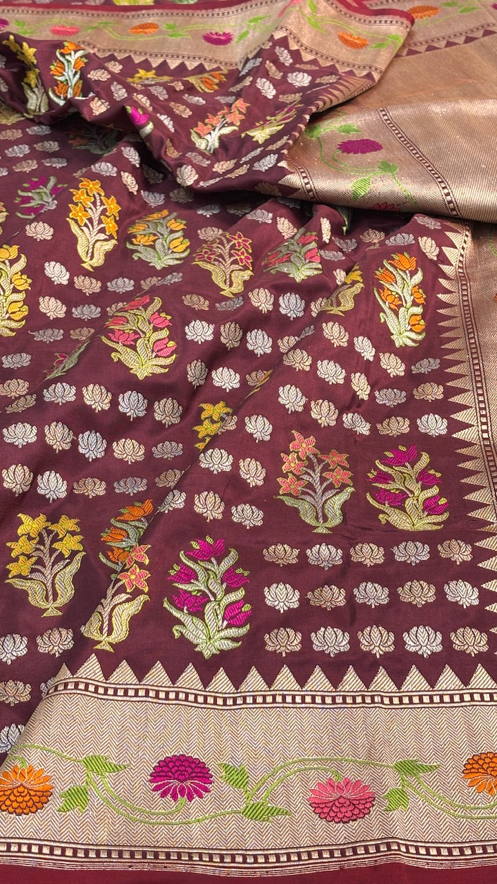 Maroon Banarasi Katan Silk Handwoven Saree