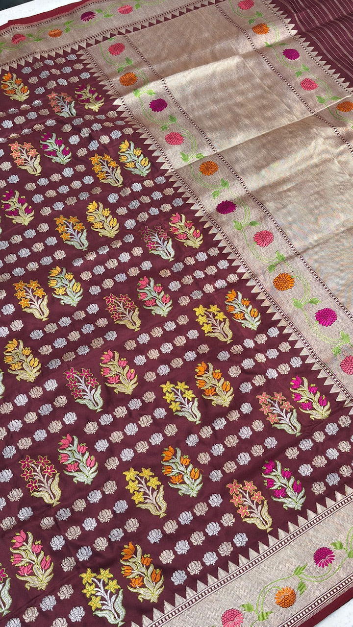 Maroon Banarasi Katan Silk Handwoven Saree