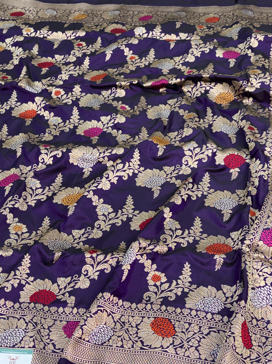 Purple Banarasi Handwoven Pure Katan Silk Meenakari Jangla Saree