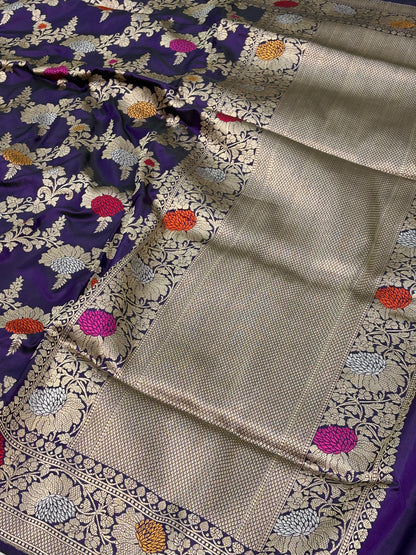 Purple Banarasi Handwoven Pure Katan Silk Meenakari Jangla Saree