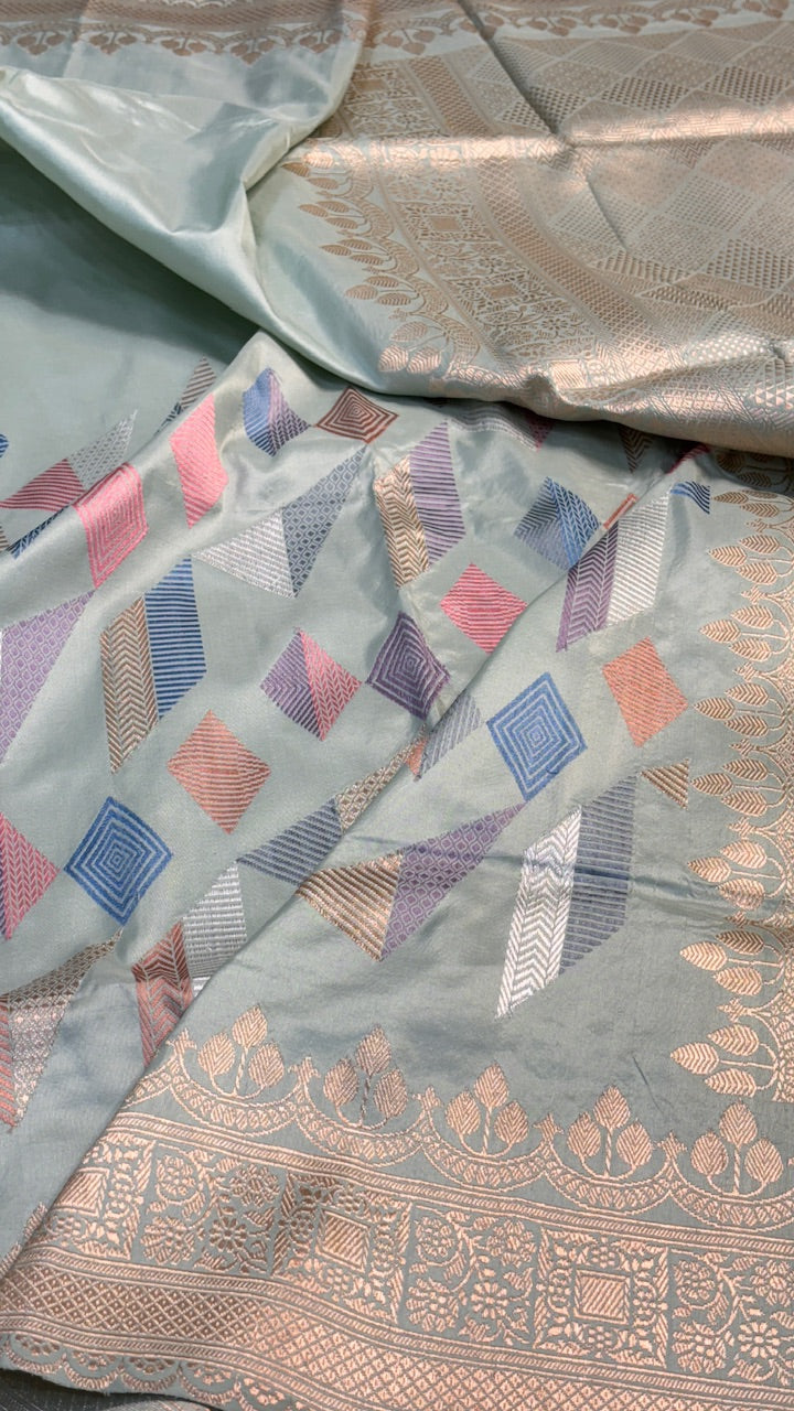 Ice Blue Pure Banarasi Katan Silk Handwoven Saree