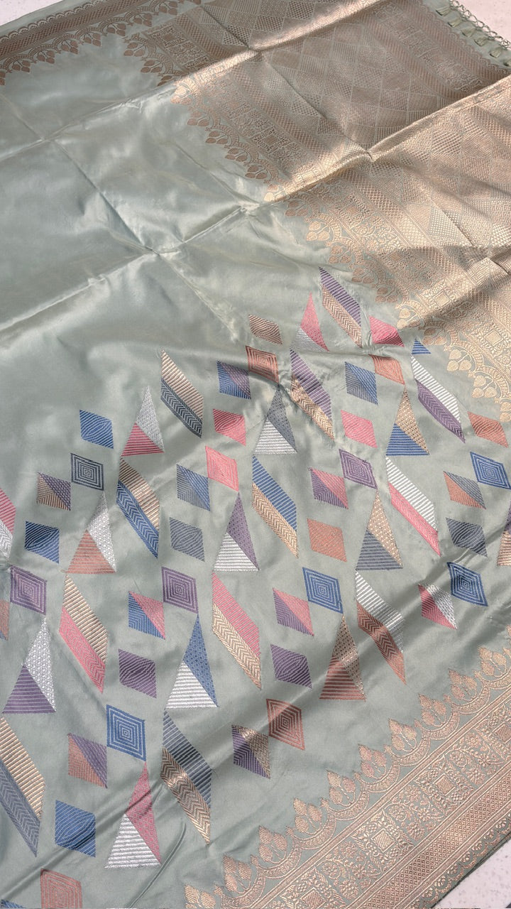 Ice Blue Pure Banarasi Katan Silk Handwoven Saree