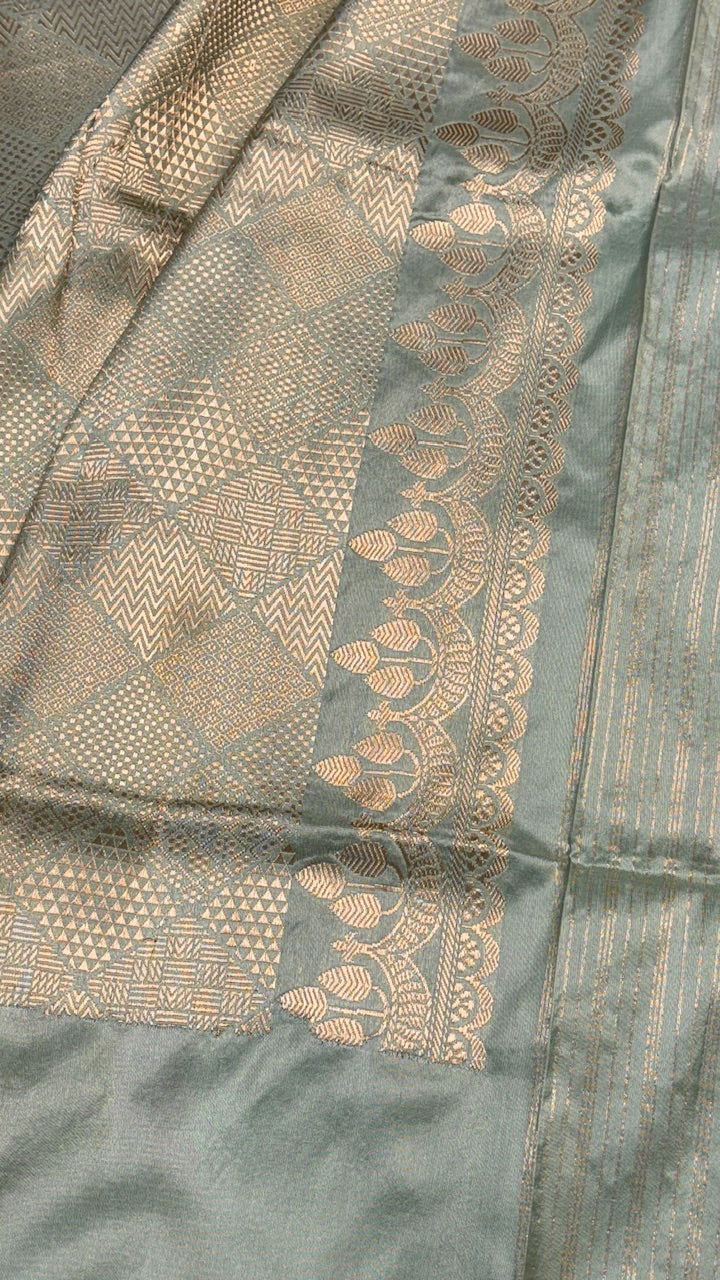 Ice Blue Pure Banarasi Katan Silk Handwoven Saree