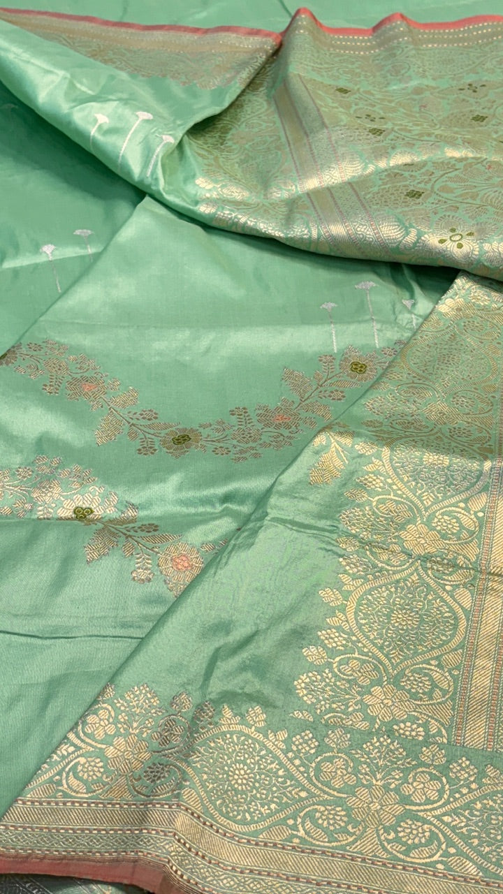 Pista Green Banarasi Katan Silk Handwoven Saree