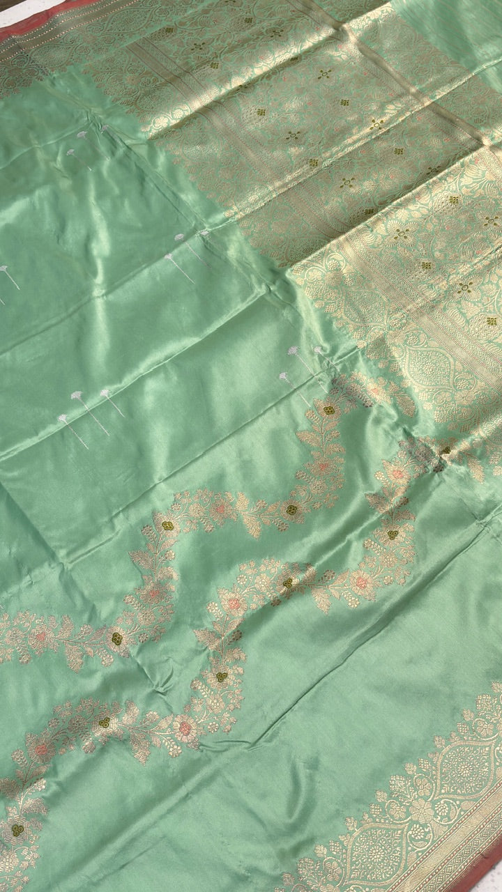 Pista Green Banarasi Katan Silk Handwoven Saree