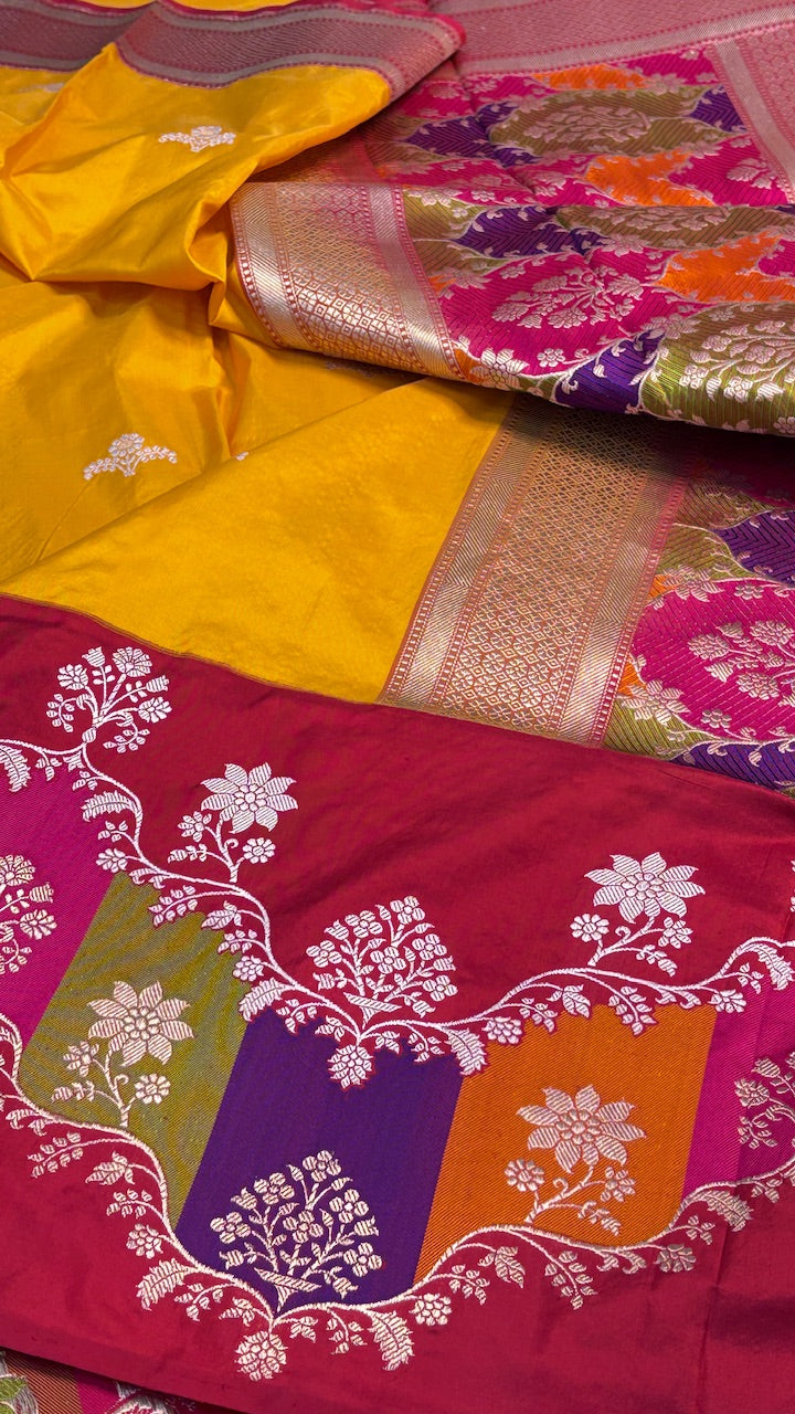 Mango Yellow  Banarasi Katan Silk Handwoven Saree