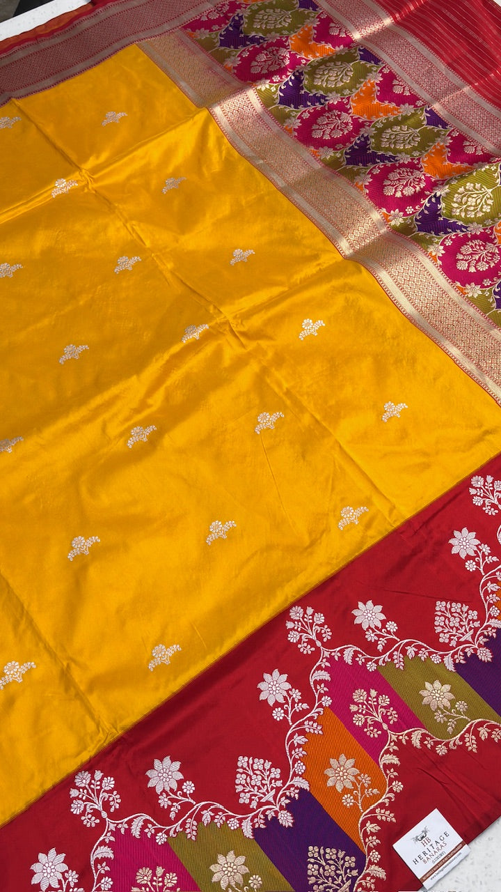 Mango Yellow  Banarasi Katan Silk Handwoven Saree