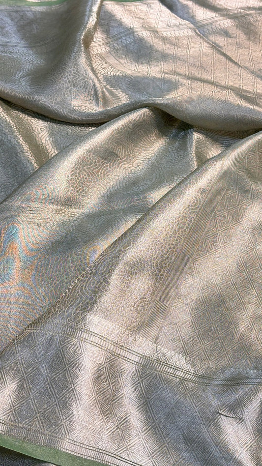 Molten Silver  Pure Zari Tissue Brocade Saree