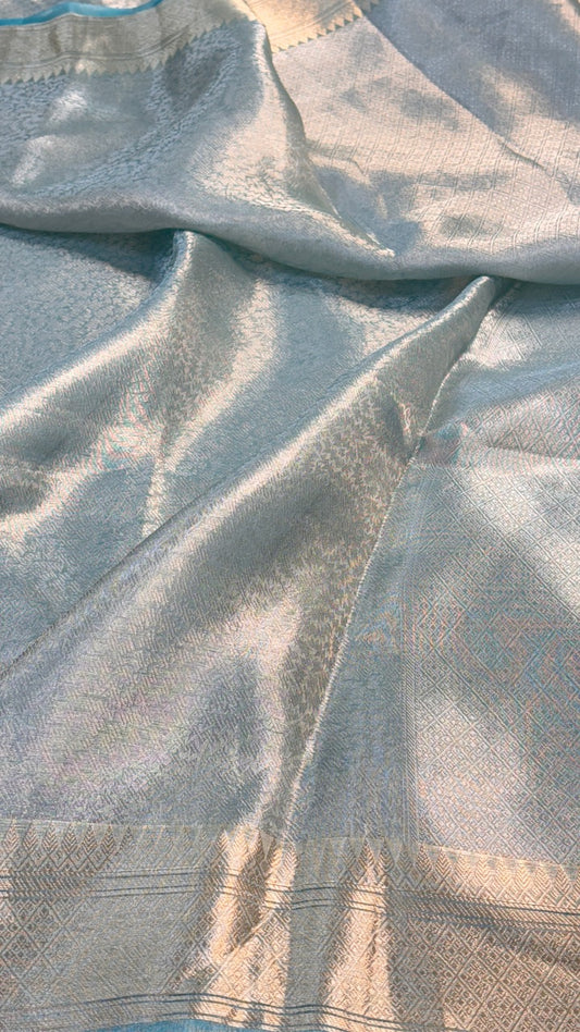 Molten Silver  Pure Zari Tissue Brocade Saree