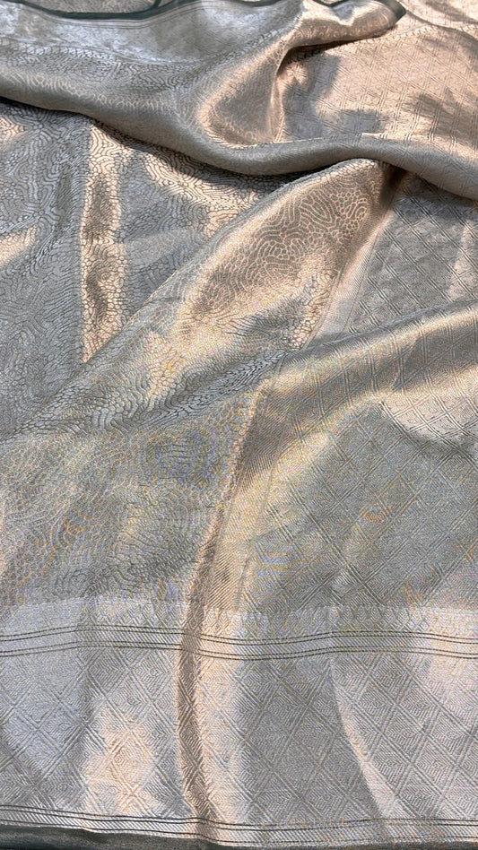 Molten Silver Pure Zari Tissue Brocade Saree