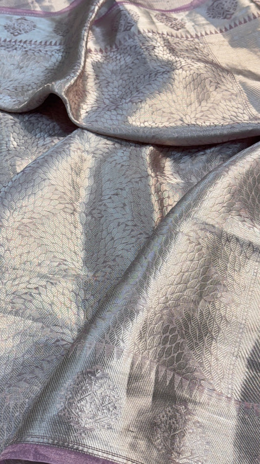 Molten Silver Pure Zari Tissue Brocade Saree