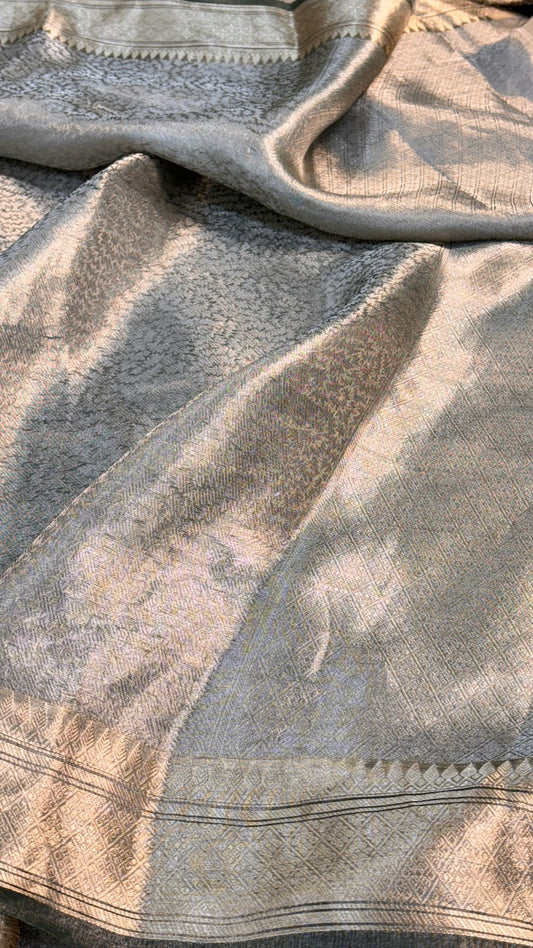Molten Silver Pure Zari Tissue Brocade Saree