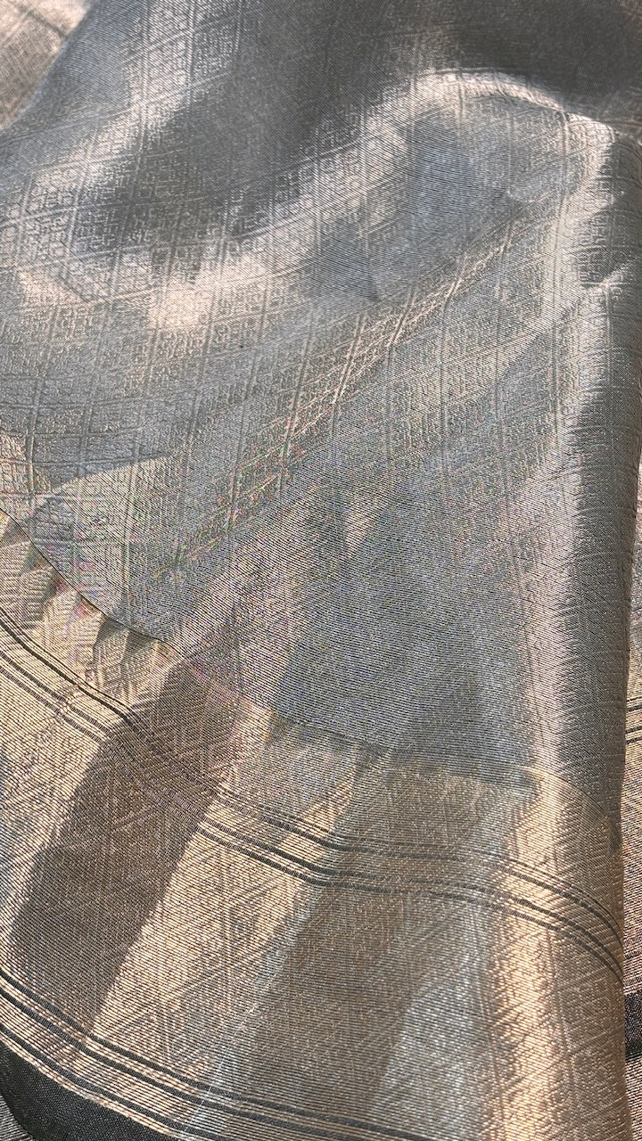 Molten Silver Pure Zari Tissue Brocade Saree