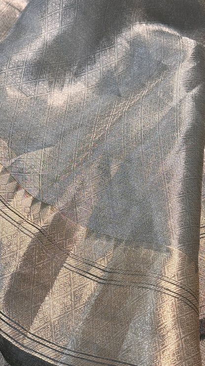 Molten Silver Pure Zari Tissue Brocade Saree