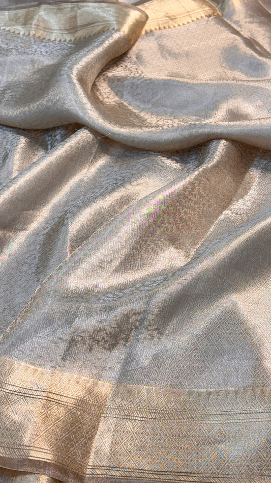 Molten Silver Pure Zari Tissue Brocade Saree