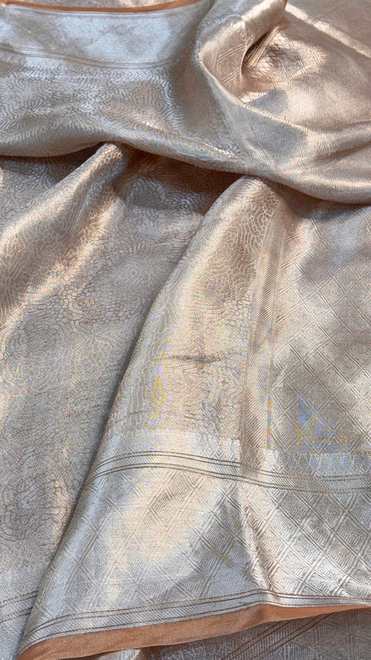 Molten Silver Pure Zari Tissue Brocade Saree