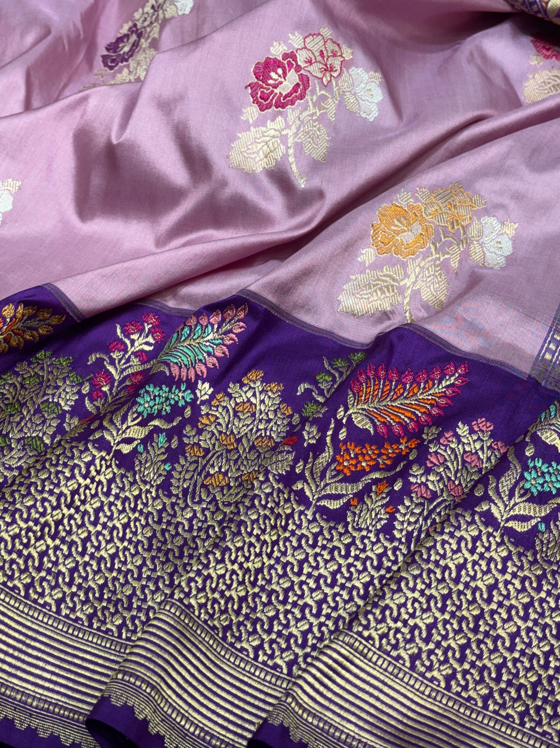 Baby Pink Pure Banarasi Ektara Silk Handwoven Saree