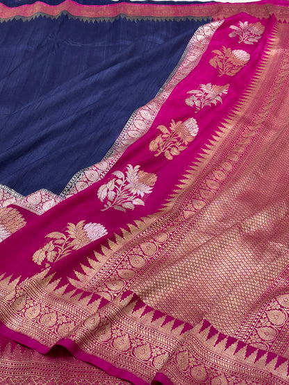 Purple Pure Banarasi Tussar Silk Saree