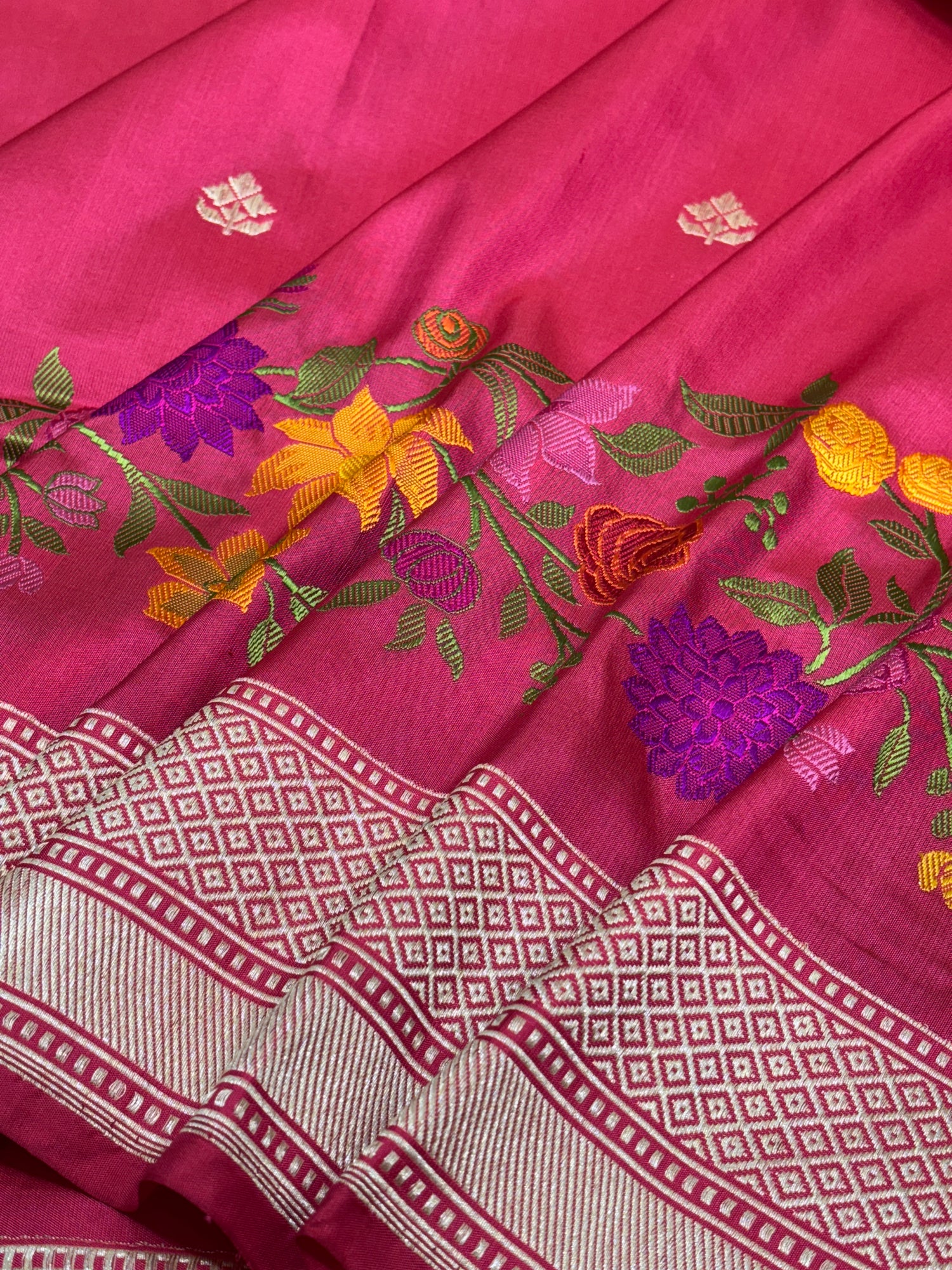 Rani Pink Pure Banarasi Katan Silk Handwoven Saree