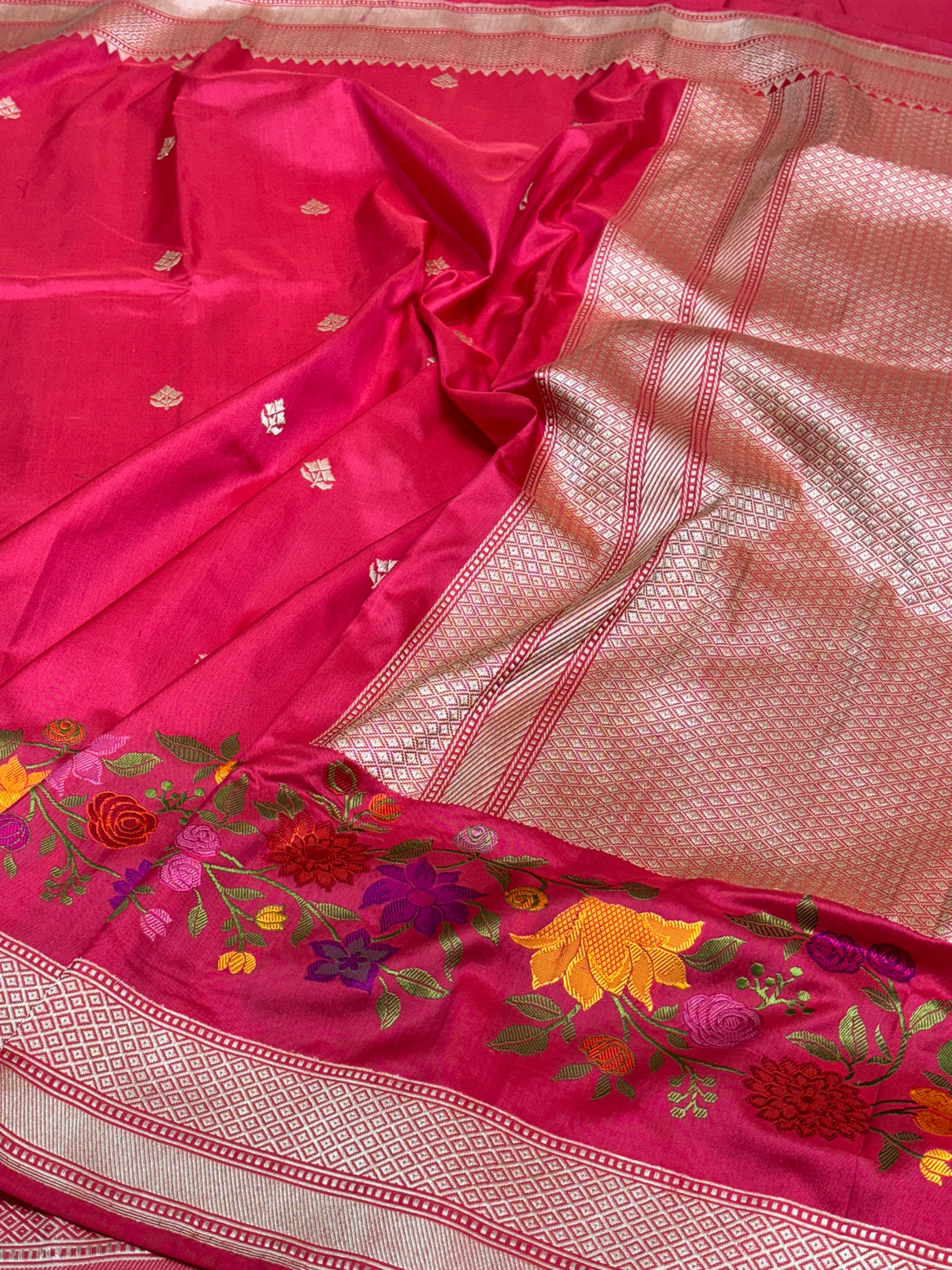 Rani Pink Pure Banarasi Katan Silk Handwoven Saree