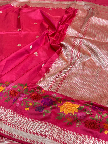 Rani Pink Pure Banarasi Katan Silk Handwoven Saree