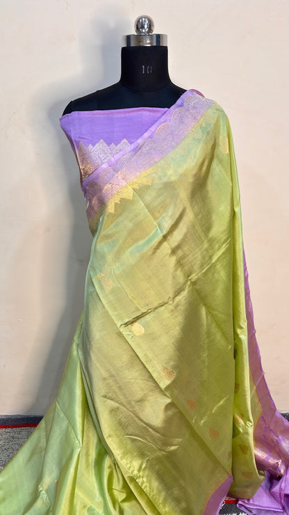 Pista Green Mango Banarasi Silk Handwoven Saree