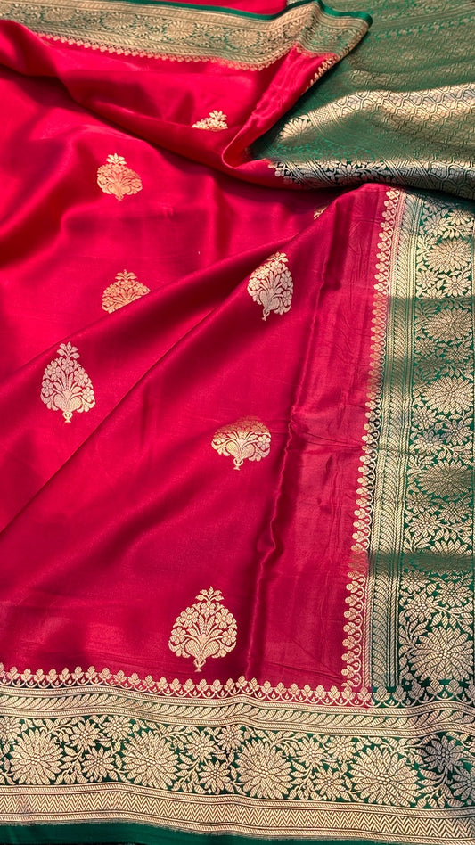 Red Mashru Silk Banarasi  Handwoven Saree