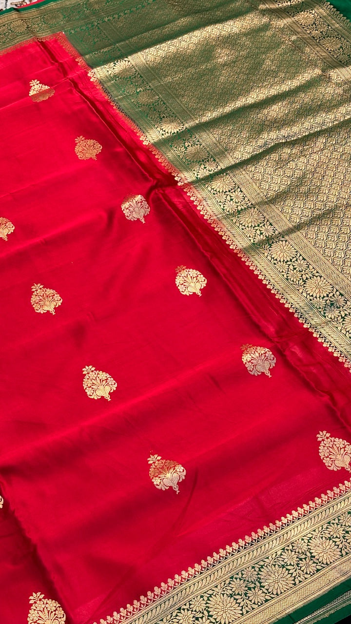 Red Mashru Silk Banarasi  Handwoven Saree