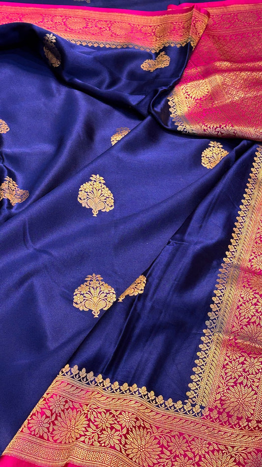 Royal Blue Mashru Silk Banarasi  Handwoven Saree