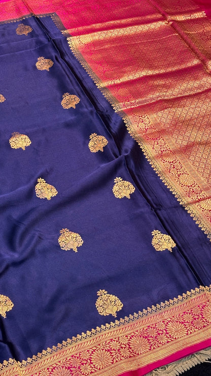 Royal Blue Mashru Silk Banarasi  Handwoven Saree