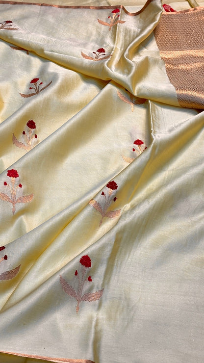 Butter Yellow Mashru Silk Banarasi  Handwoven Saree
