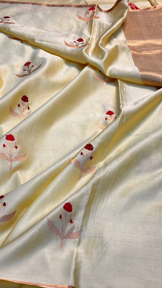 Butter Yellow Mashru Silk Banarasi  Handwoven Saree