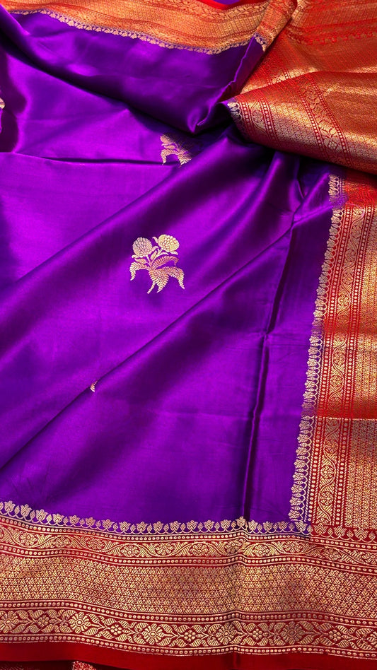 Cadbury Purple Mashru Silk Banarasi  Handwoven Saree