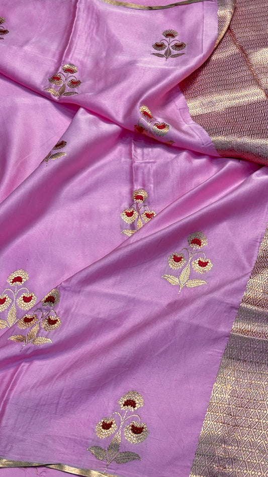 Baby Pink Mashru Silk Banarasi  Handwoven Saree